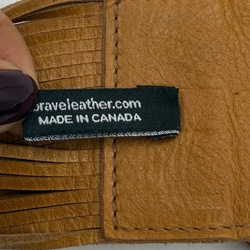 Brave Leather Tan Brown Fringe Wide Belt Size 32 Circle Buckle Boho Canada‎